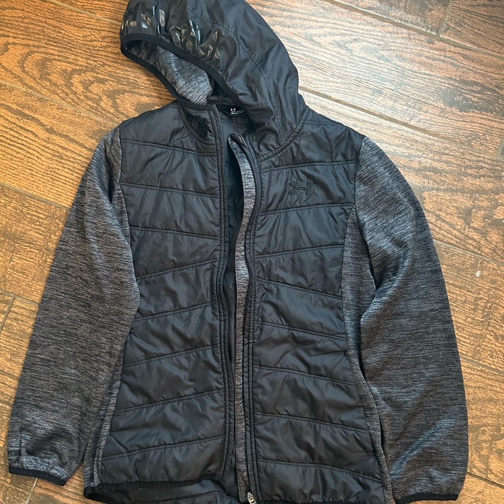 Youth xl under armour Black Quilted Hooded Jacket adult xs